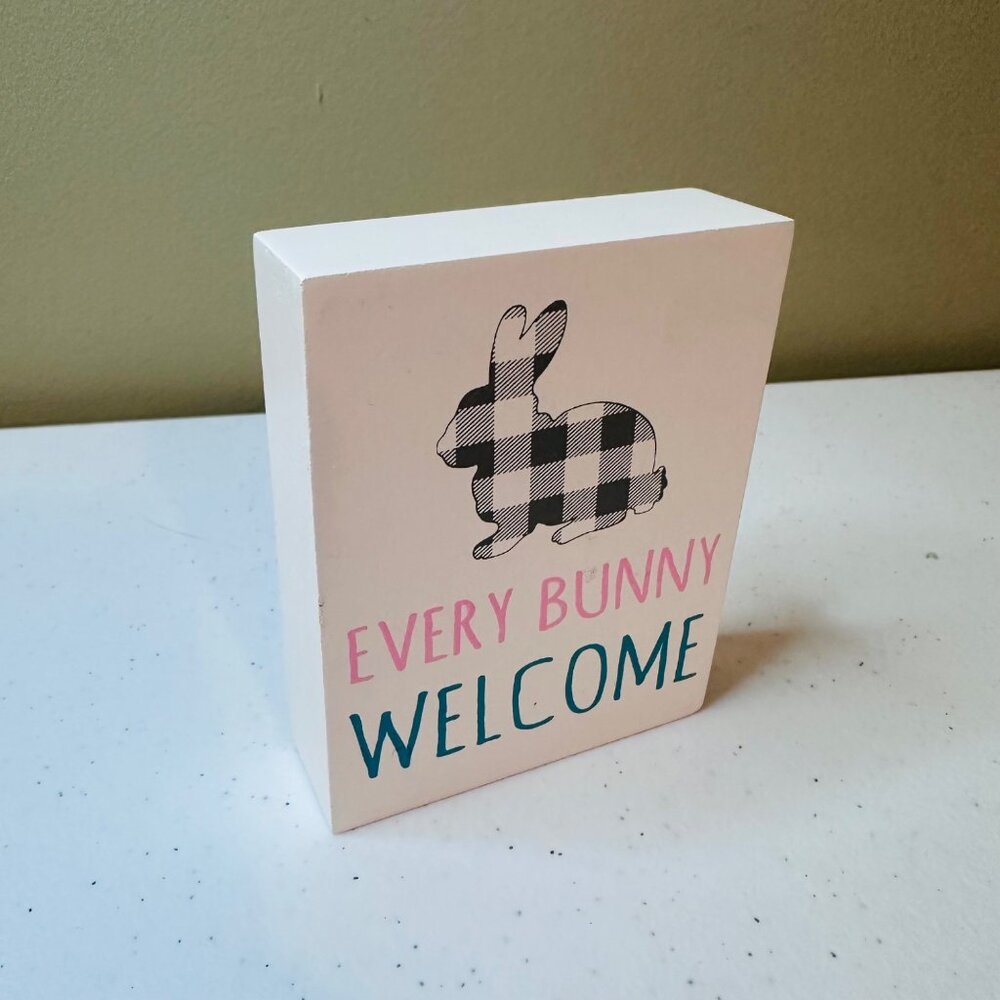 EVERY BUNNY WELCOME Easter decor buffalo plaid springtime tiered tray decoration